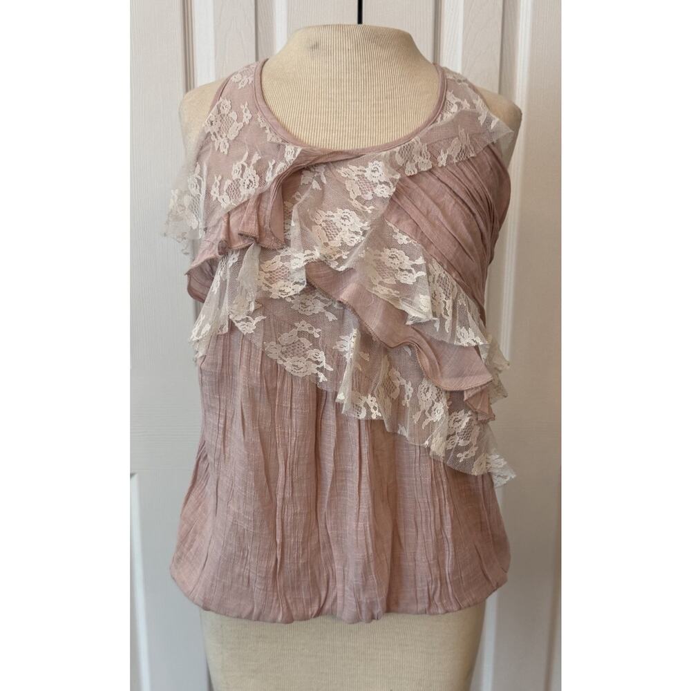 Poetry Bubble Hem Tank Women Sz 8 Pink Lace Fairy Festival Y2K Coquette Feminine